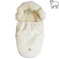 WOOLEN STROLLER SLEEPING BAG WITH FUR VELVET CREAM PEARL