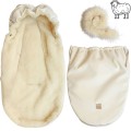 WOOLEN STROLLER SLEEPING BAG WITH FUR VELVET CREAM PEARL