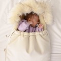WOOLEN STROLLER SLEEPING BAG WITH FUR VELVET CREAM PEARL