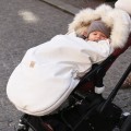 WOOLEN STROLLER SLEEPING BAG WITH FUR VELVET CREAM PEARL