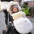 WOOLEN STROLLER SLEEPING BAG WITH FUR VELVET CREAM PEARL