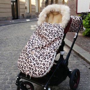 BABYLY - WOOLEN STROLLER SLEEPING BAG WITH FUR PANTHER