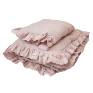 BABYLY -  LINEN BEDDING COVER WITH FLOUNCE POWDER PINK