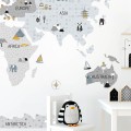 world map grey wall sticker for children