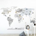 world map grey wall sticker for children