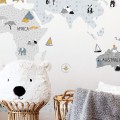 world map grey wall sticker for children