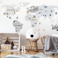 world map grey wall sticker for children
