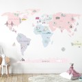world map pink wall sticker children room decorations