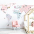 world map pink wall sticker children room decorations