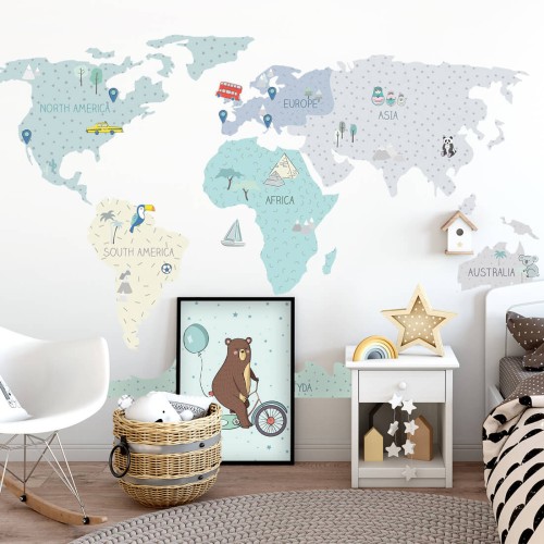 world map mint wall sticker childrens room