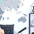 world map blue sticker childrens wall room decoration