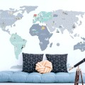 world map blue sticker childrens wall room decoration