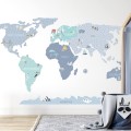 world map blue sticker childrens wall room decoration