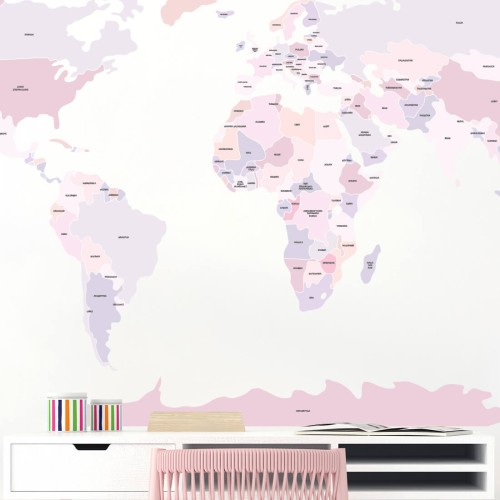 world political map pink sticker children