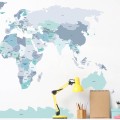 world political map blue wall sticker children