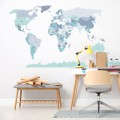 world political map blue wall sticker children