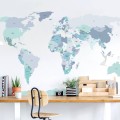 world political map blue wall sticker children