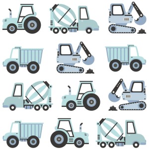 PASTELOWE LOVE - WALL STICKERS BLUE CONSTRUCTION VEHICLES