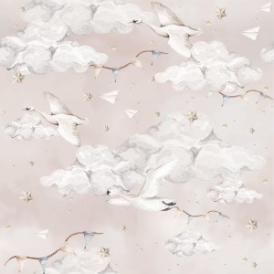 DEKORNIK - WALLPAPER SWANS ON THE PINK SKY 