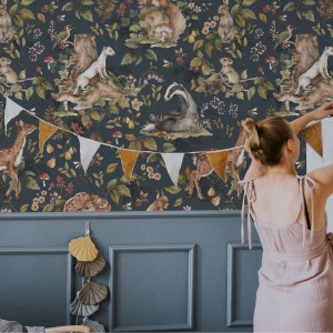 DEKORNIK - WALLPAPER CUTE FOREST ANIMALS DARK