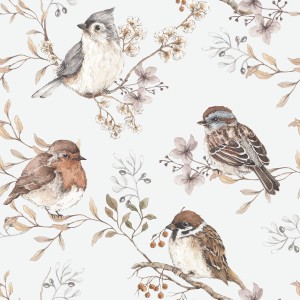 DEKORNIK - WALLPAPER BIRDS WHITE-GRAY