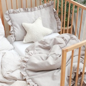 BABYLY -  LINEN BEDDING COVER WITH FLOUNCE BEIGE