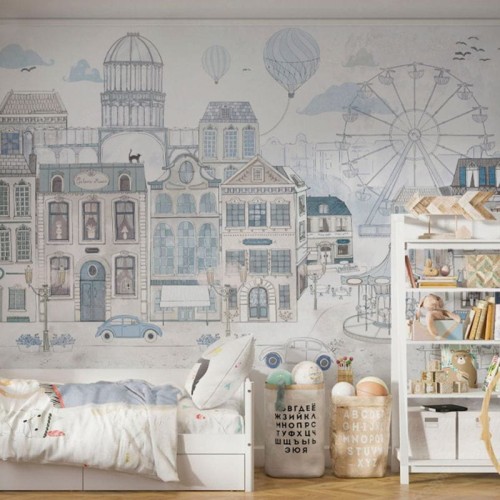 wallpaper tenement house blue