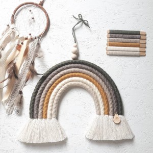 MIMOMO - BROWN-MUSTARD RAINBOW MACRAME FOR CHILDREN'S ROOM 6 COLORS