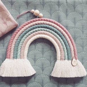 MIMOMO - PINK-GREEN RAINBOW MACRAME FOR CHILDREN'S ROOM 6 COLORS