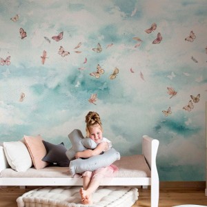 MALUMI - WALLPAPER ZEPHYR MINT - WATERCOLOR CLOUDS