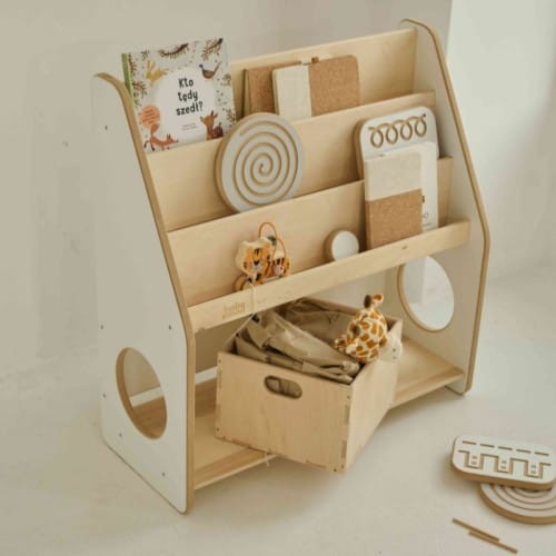 wooden shelf for books and toys